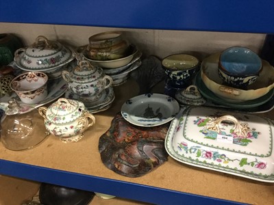 Lot 494 - Delft plate, Castle Hedingham tyg, Copeland tureens and ashet and other ceramics and glass