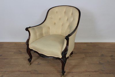 Lot 1340 - Mid 19th century mahogany framed tub chair with scroll arms