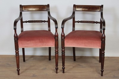 Lot 1343 - Pair of Regency mahogany and brass strung elbow chairs