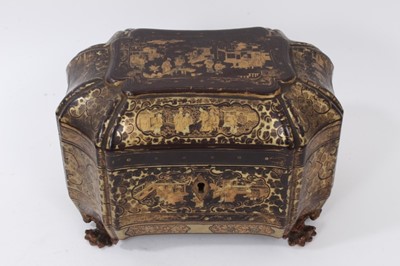 Lot 781 - 19th century Chinese papier mâché tea caddy, 20cm wide