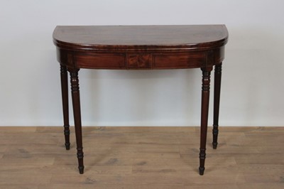 Lot 1344 - Regency mahogany, tulipwood crossbanded and ebony strung tea table