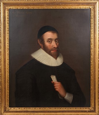 Lot 1171 - 17th century English School, oil on canvas, Portrait of Sir Thomas Craig of Riccarton holding a scroll, 60.5 x 74cm