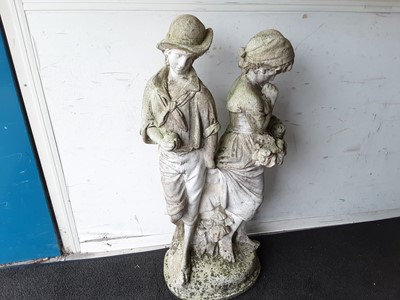 Lot 1081 - Concrete garden figure group, 89cm high, 38cm wide approximately