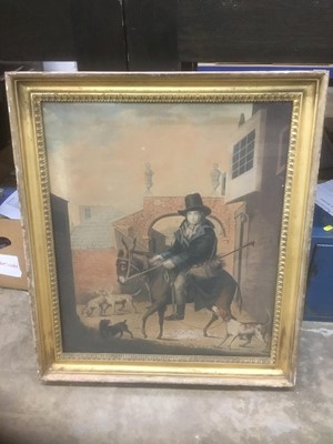 Lot 277 - Late 18th / early 19th century coloured engraving, depicting a dog trader, 54 x 45cm, in period glazed gilt frame