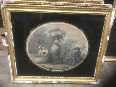 Lot 276 - Set of four George III stipple engravings after Henry Bunbury, each oval, in verre eglomise gilt gesso frames, total size 51 x 61cm