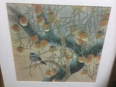 Lot 261 - Yu Ruirong (Contemporary) watercolour, 'Persimmon implies happiness', 36 x 43cm, Chapell Galleries label verso, glazed frame