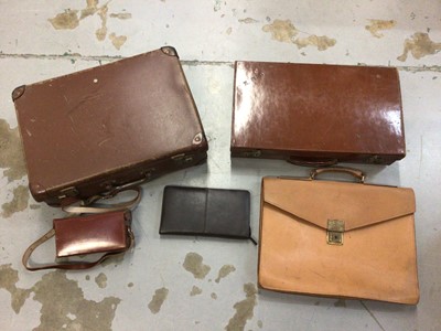 Lot 263 - Two vintage leather suitcases and other leather items
