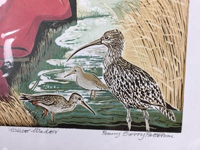 Lot 22 - Penny Berry Paterson (1941-2021) colour linocut print, Winter  Waders