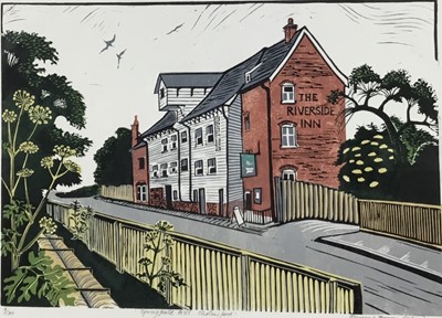 Lot 209 - Penny Berry Paterson (1941-2021) colour linocut print, Springfield Mill, Chelmsford, signed and numbered 9/30, 41cm x 29cm