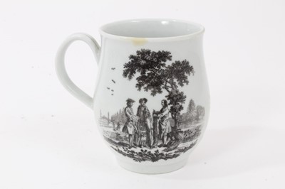 Lot 178 - A Worcester mug, printed by Robert Hancock with The Whitton Anglers and Gardener Grafting a Tree, circa 1760. 
Provenance: Norman Stretton Collection