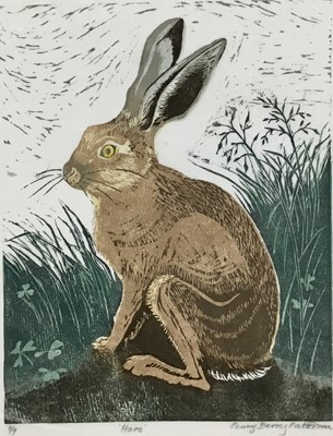 Lot 208 - Penny Berry Paterson (1941-2021) colour linocut print, Hare, signed inscribed and numbered 8/9, 35 x 27cm