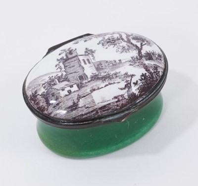 Lot 758 - An early 19th century enamel box, the cover with a sepia landscape