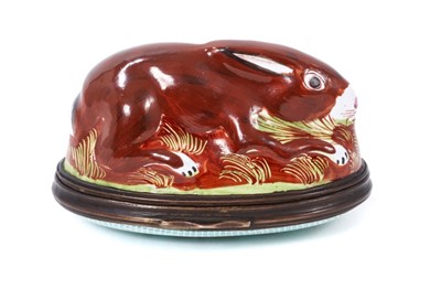 Lot 759 - 18th century South Staffordshire enamel bonbonnière, in the form of a brown rabbit, circa 1765-70