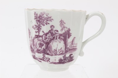Lot 186 - A Worcester large coffee cup, printed in purple by Robert Hancock with L'Amour, circa 1765