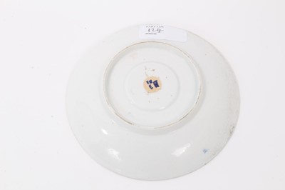 Lot 124 - A Bow blue and white moulded saucer, a Worcester faceted blue and white saucer and a Worcester tea bowl