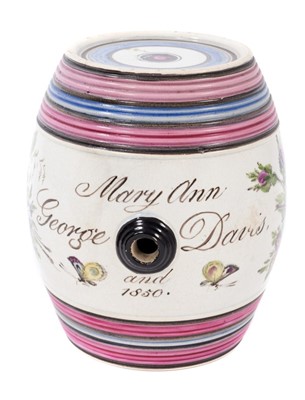 Lot 367 - A Bristol pearlware spirit barrel dated 1850