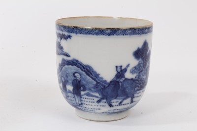 Lot 117 - A Chinese Export blue and white bowl, a similar coffee cup, a New Hall type tea bowl and saucer, and a Minton 'Crazy Cow' pattern saucer