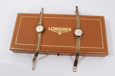 Lot 736 - Two Ladies Longines 9ct gold wristwatches on gold bracelets