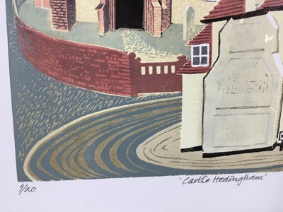 Lot 80 - Penny Berry Paterson (1941-2021) colour linocut print, Castle Hedingham, signed inscribed and numbered 9/20 image 30 x 42cm