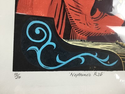 Lot 18 - Penny Berry Paterson (1941-2021) colour linocut print, Neptune's Rib, signed inscribed and numbered 10/30, image 47 x 35cm