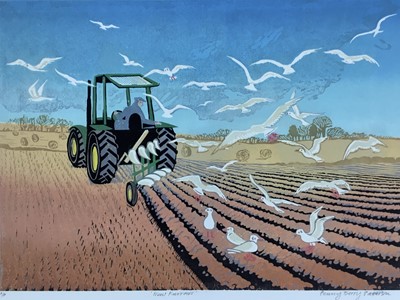 Lot 211 - Penny Berry Paterson (1941-2021) colour linocut, New Furrows, signed, inscribed and numbered A/P, image 28 x 37cm