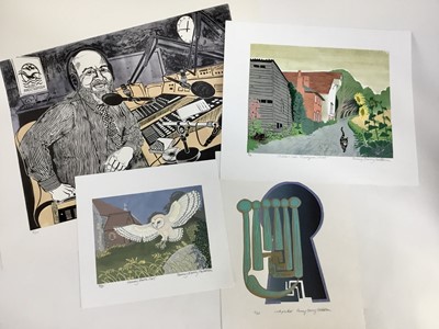 Lot 572 - Penny Berry Paterson (1941-2021) colour linocut print, John Eley in the Afternoon, signed inscribed and numbered 3/20, image 38 x 51cm, together with three others by the same hand