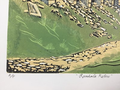 Lot 132 - Penny Berry Paterson (1941-2021) colour linocut, Rosedale Relics, signed inscribed and numbered A/P, image 27 x 40cm