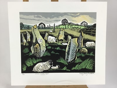 Lot 134 - Penny Berry Paterson (1941-2021) colour linocut print, Henny Barn Owl, signed inscribed and numbered 11/15, image 17 x 22cm, together with two others by the same hand
