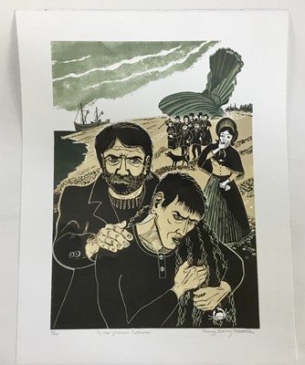 Lot 575 - Penny Berry Paterson (1941-2021) colour linocut, Peter Grimes Returns