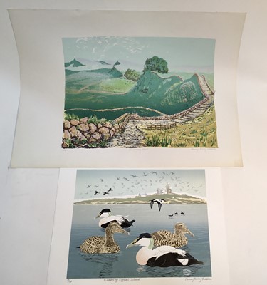 Lot 567 - Penny Berry Paterson (1941-2021) colour linocut, Hadrian’s Wall