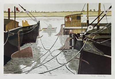 Lot 646 - Philip Hawksley, colour linocut, On The Blackwater