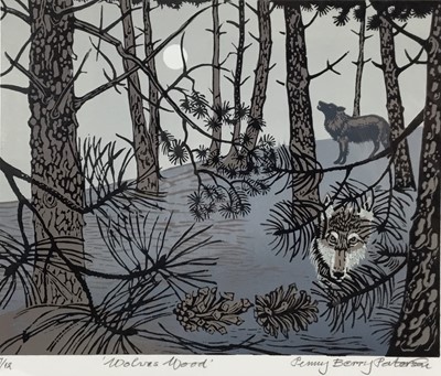 Lot 220 - Penny Berry Paterson (1941-2021) colour linocut, Wolves Wood and five others