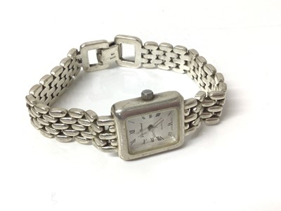 Lot 661 - Silver Yves Renaud wristwatch, silver bracelet, antique silver locket and brooch, together with other costume jewellery