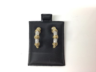 Lot 663 - Pair 9ct gold diamond set half hoop earrings