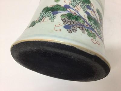 Lot 152 - Large 19th century Chinese Wucai porcelain 'Gu' vase, painted with three bands of figures, flowers and fruit, 39cm high excluding lamp mount