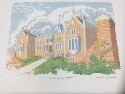 Lot 172 - Penny Berry Paterson (1941-2021) colour linocut, Gable ends, signed, inscribed and numbered 14/16, image 29 x 37cm, together with another by the same hand