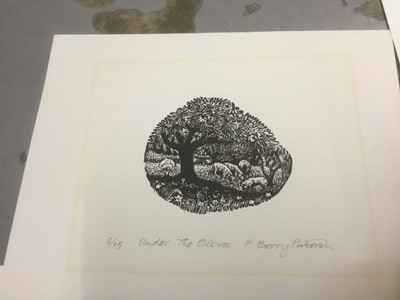 Lot 180 - Penny Berry Paterson (1941-2021) colour print, Under the Olives, signed, inscribed and numbered 8/15, image 6 x 8cm, together with another four prints by the same hand
