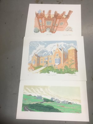 Lot 176 - Penny Berry Paterson (1941-2021) colour linocut, Road to Romergy, signed, inscribed and numbered 3/10, image 20 x 46cm, together with another by the same hand