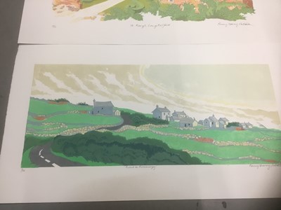 Lot 176 - Penny Berry Paterson (1941-2021) colour linocut, Road to Romergy, signed, inscribed and numbered 3/10, image 20 x 46cm, together with another by the same hand