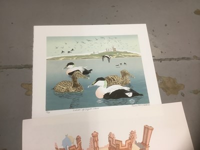 Lot 178 - Penny Berry Paterson (1941-2021) colour linocut, Eiders off Coquet Island,, and two others