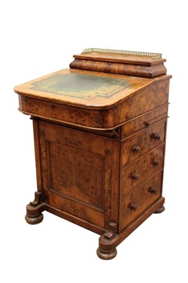 Lot 1258 - Victorian figured walnut davenport