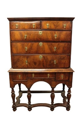 Lot 1262 - Early 18th century walnut chest on later stand