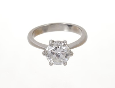 Lot 552 - Diamond single stone ring with a brilliant cut diamond estimated to weigh approximately 1.95- 2cts.