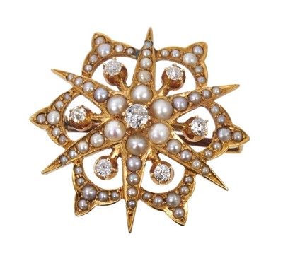 Lot 610 - Victorian diamond and seed pearl snowflake brooch