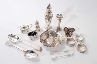 Lot 403 - Selection of silver including  pair of Victorian fiddle pattern table spoons,  and other items