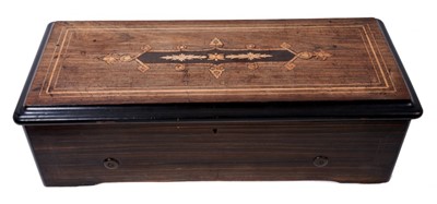 Lot 882 - Late 19th century Swiss musical box playing 8 aires, in rosewood inlaid case