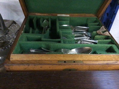 Lot 39 - Large quantity of flatware in two oak canteens, and other silver plated wares