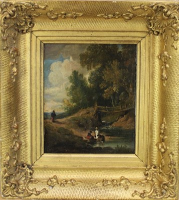 Lot 1075 - Attributed to James Arthur O'Connor oil on panel, figures in landscape