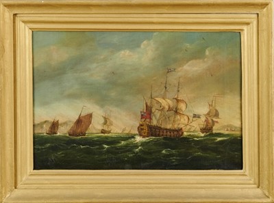 Lot 1103 - Circle of Swain pair of oils- ships under sail, both unsigned, framed.