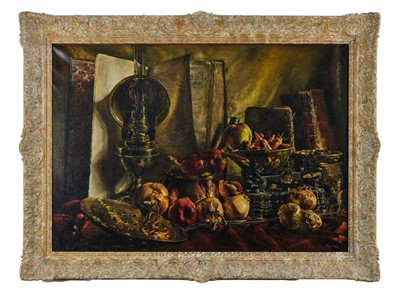 Lot 1130 - *Kenneth Newton (1933-1989) oil on canvas- still life study, signed, in gilt frame